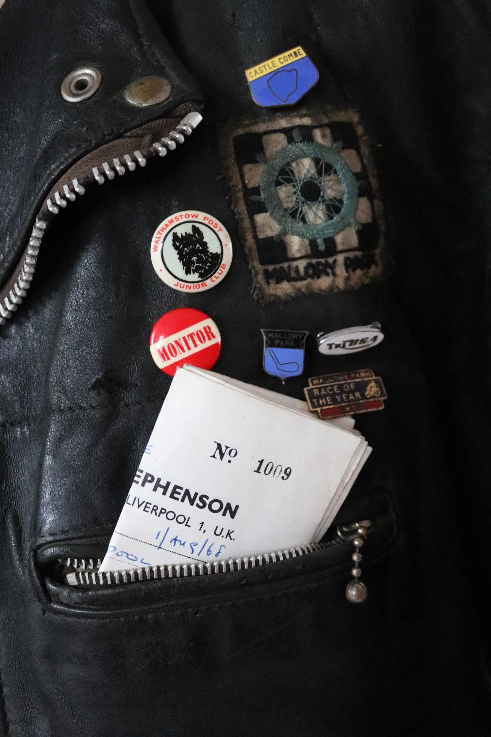 Vintage 1960s 60s black leather jacket Aviakit Lewis Leathers biker motorcycle 45” chest ball chain Lightning zipper patches BSA