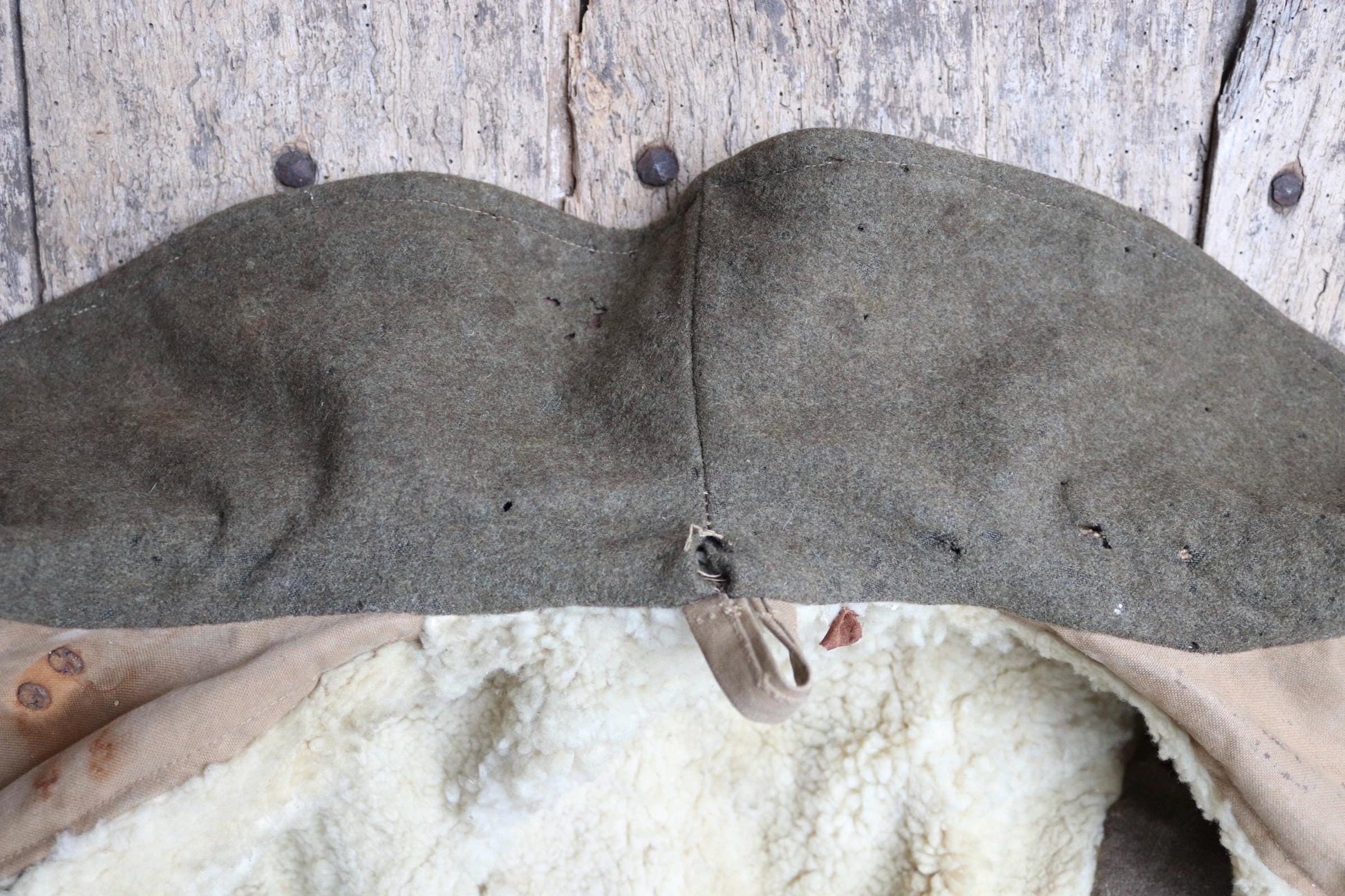 Vintage 1940s 40s WW2 British army military Tropal coat canvas sheepskin 49” chest work workwear chore shawl collar LRDG