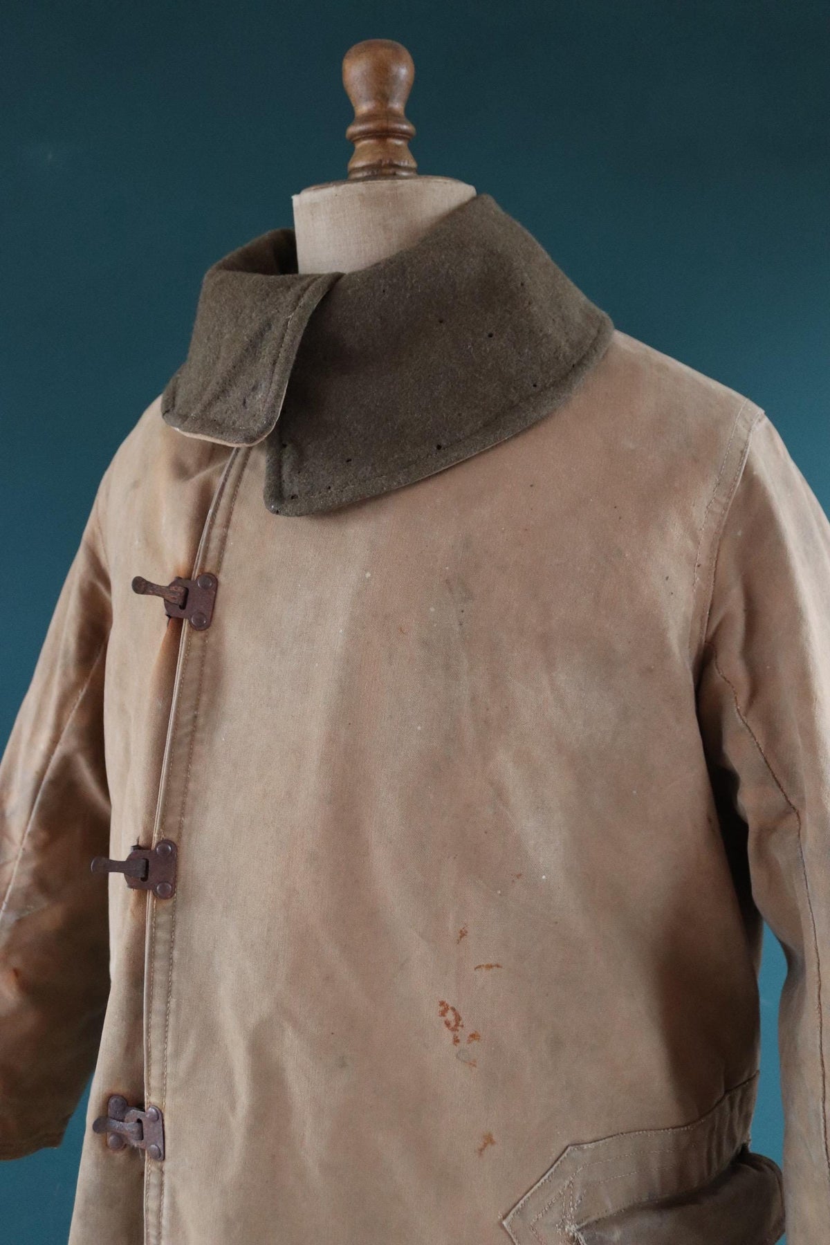 Vintage 1940s Tropal coat - WW2 British army - Long Range Desert Group - canvas and sheepskin - 49" chest