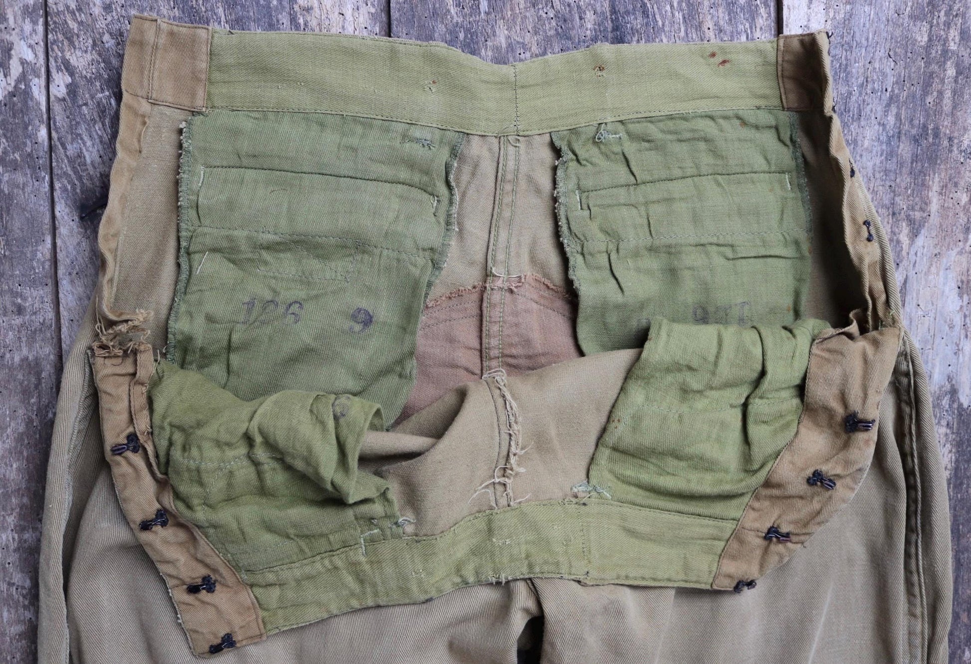 Vintage 1940s jodhpurs riding workwear khaki brown cotton twill hunting breeches 29” x 24” Union Made work chore lace up