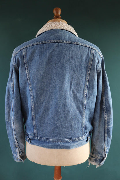 Vintage 1980s 80s Lee Storm Rider denim ranch jacket sherpa lined 44" chest workwear trucker faded