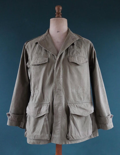 Vintage French army jacket 1950s M47 M 47 field utility military 44” chest khaki green