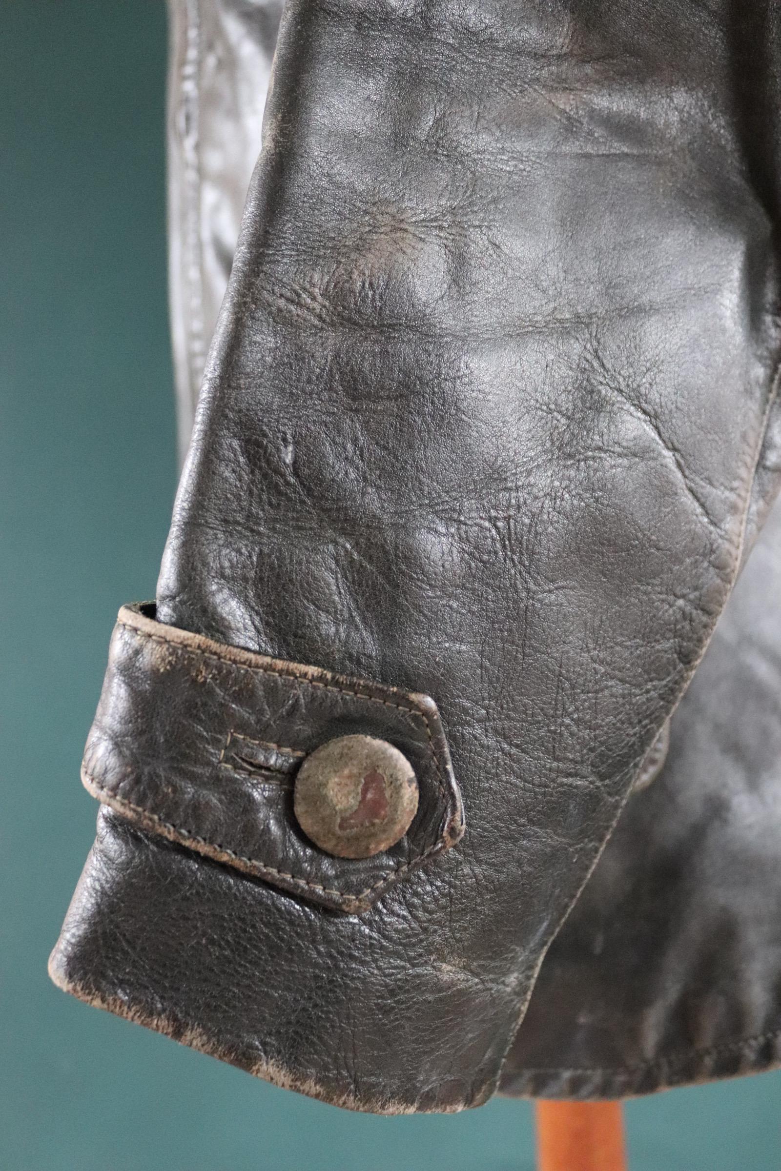 Vintage 1950s 50s 1960s 60s leather jacket German dark green horsehide biker motorcycle car coat 42” chest