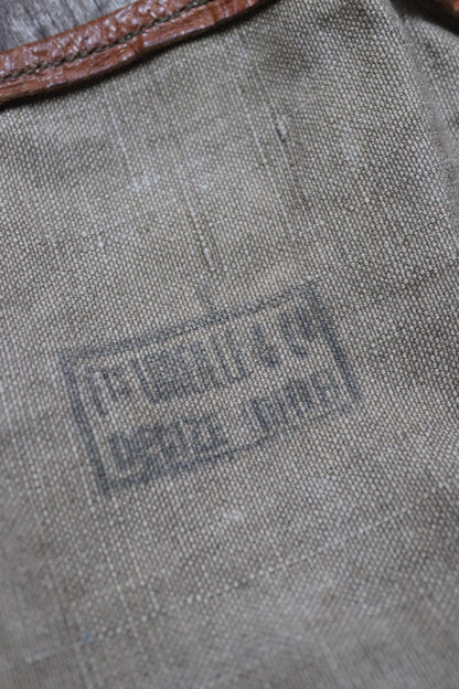 Vintage 1950s 50s French army military Lafuma khaki green rucksack backpack leather cotton canvas camping gear hiking metal frame
