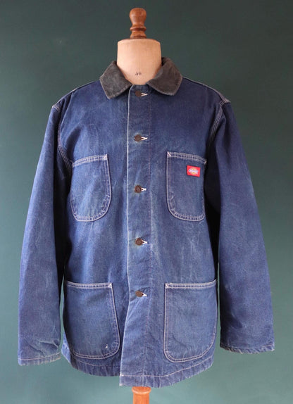 Vintage 1990s 90s Dickies blue denim blanket lined barn chore jacket workwear work chore 50” chest