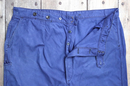 Vintage French workwear trousers pants 1960s 1970s indigo cotton twill work chore 46” x 27”