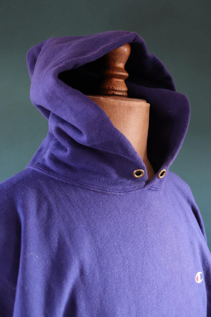 Vintage 1990s Champion sweatshirt - reverse weave sportswear - plain navy blue hoodie - 51" chest