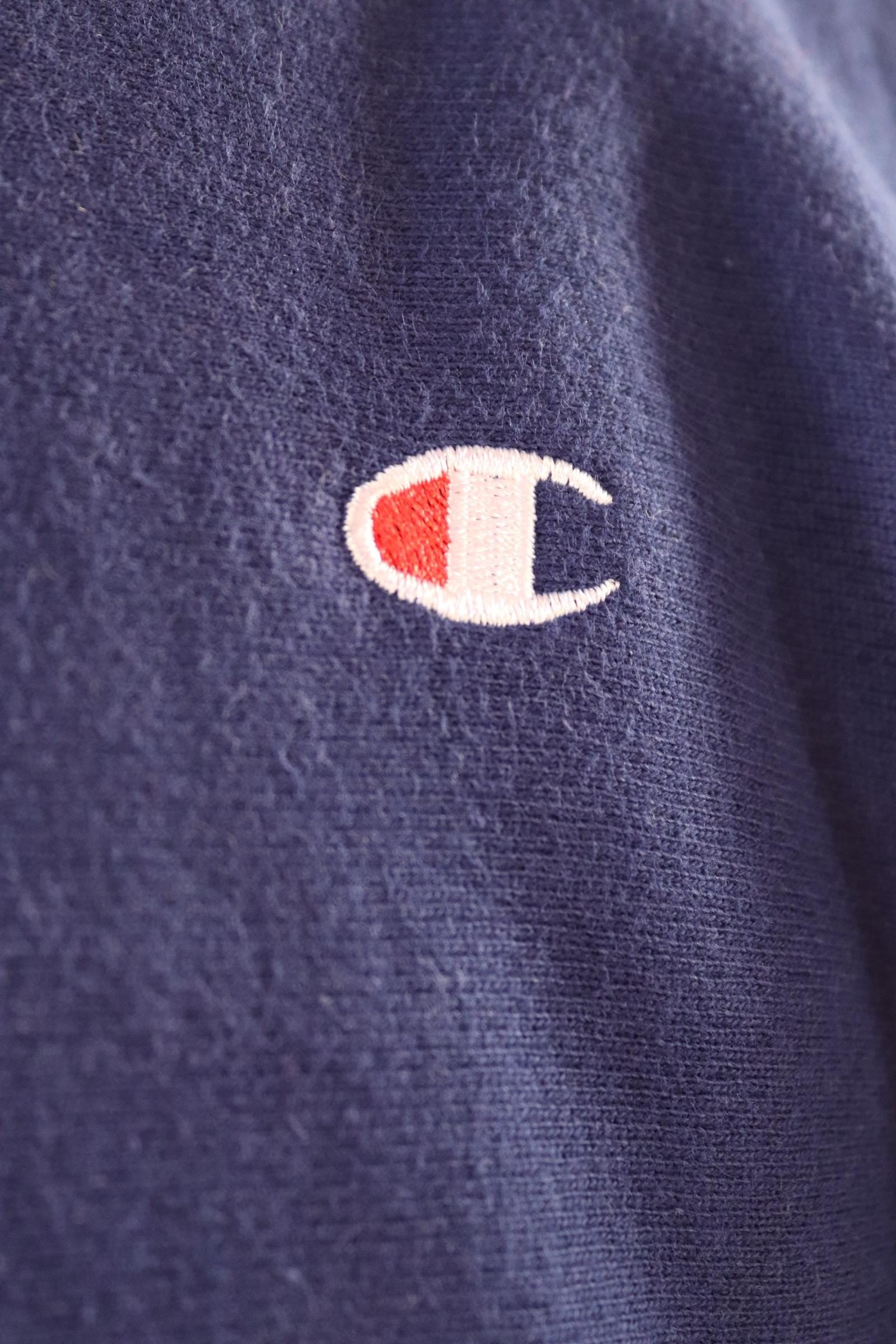 Vintage 1990s 90s Champion navy blue plain hooded sweatshirt 51" chest sports sportswear reverse weave hoodie