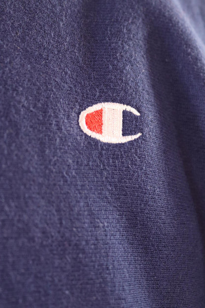 Vintage 1990s 90s Champion navy blue plain hooded sweatshirt 51" chest sports sportswear reverse weave hoodie