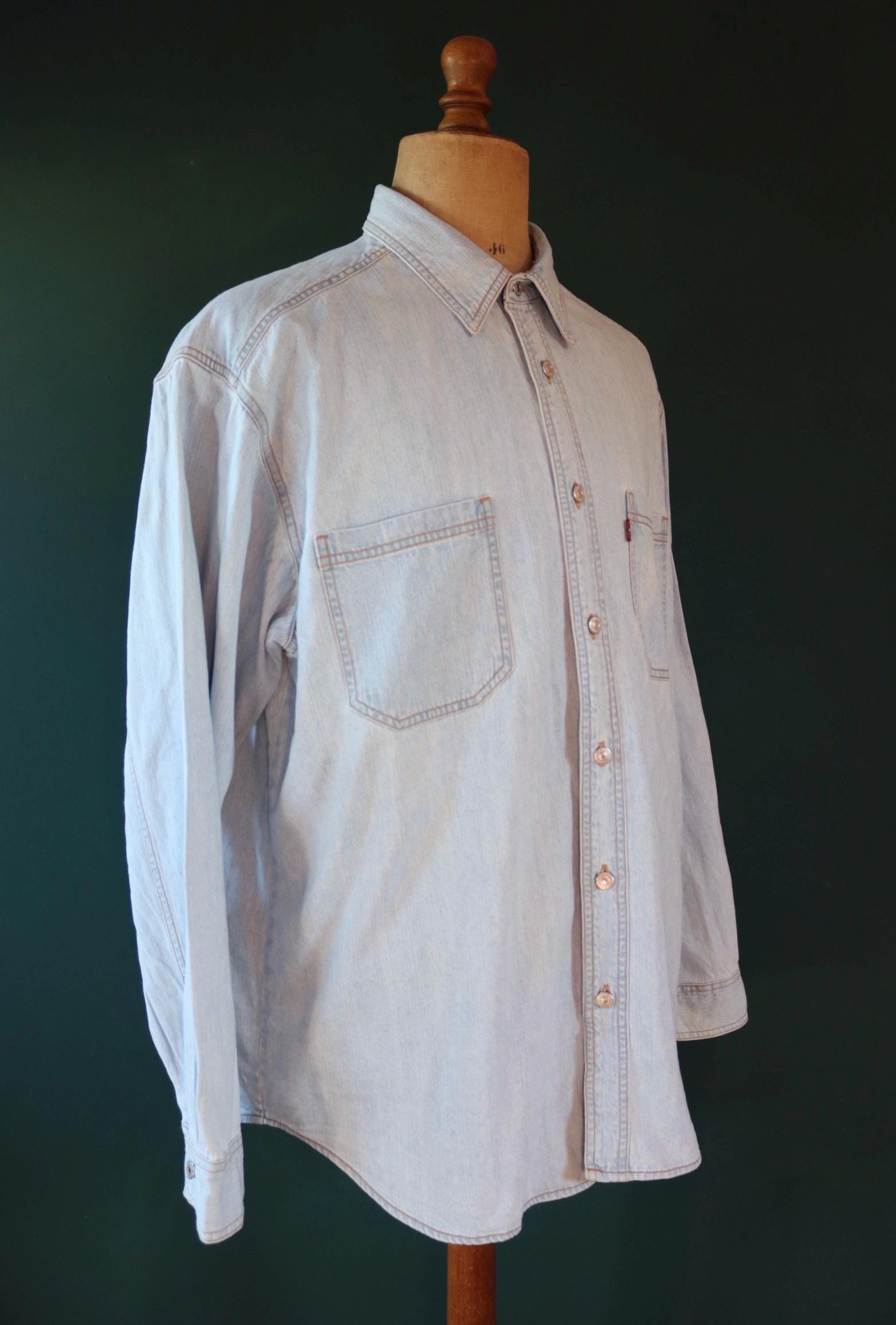 Vintage Levis Levi Strauss pale blue chambray denim shirt cowboy western 50" chest red tab