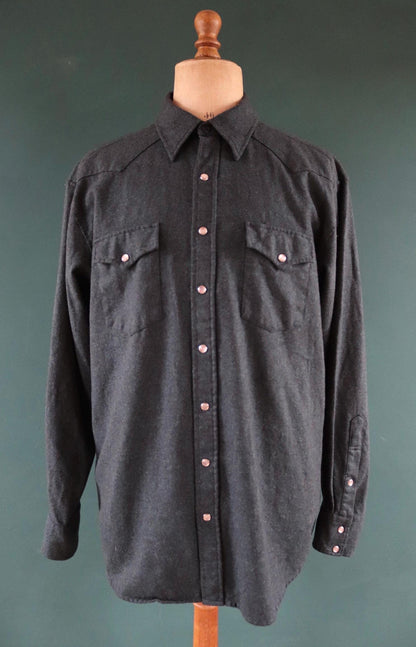 Vintage Pendleton blue teal green wool plain marl Western cowboy shirt 50" chest pearl snaps