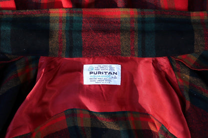 Vintage 1960s 60s 1970s 70s Puritan plaid checked red green field camp shirt hiking camping wool 48” chest logger workwear