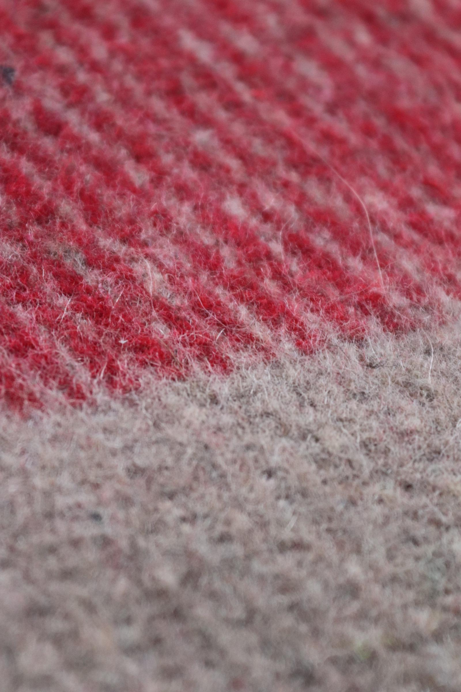 Vintage 1960s 60s Swiss army military rug blanket wool taupe red striped chain stitched log cabin camping sofa throw bed picnic