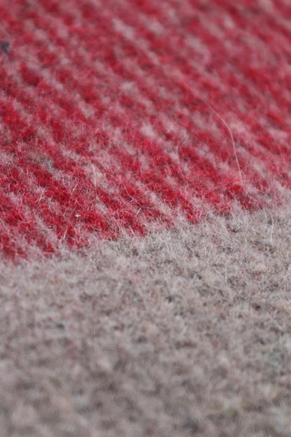 Vintage 1960s 60s Swiss army military rug blanket wool taupe red striped chain stitched log cabin camping sofa throw bed picnic