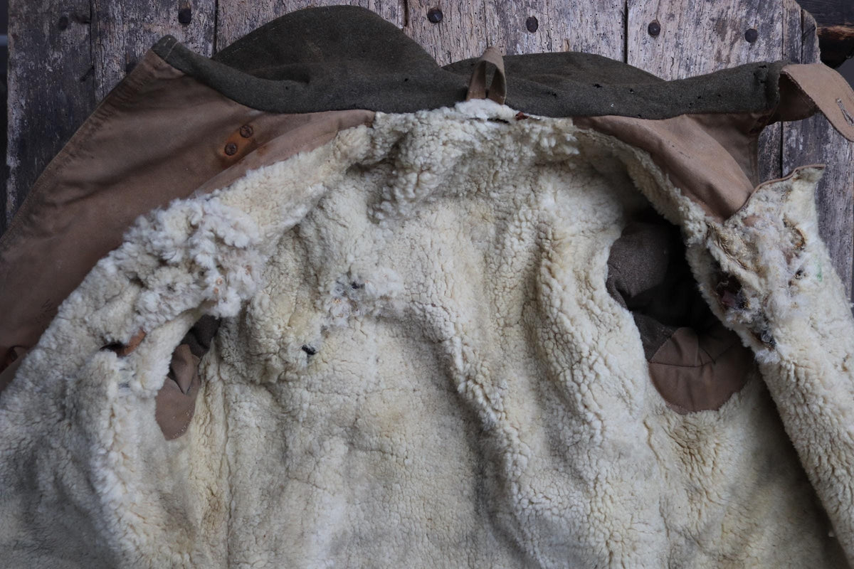 Vintage 1940s Tropal coat - WW2 British army - Long Range Desert Group - canvas and sheepskin - 49" chest