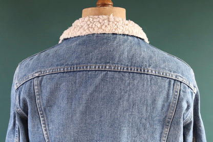 Vintage 1980s 80s Lee Storm Rider denim ranch jacket sherpa lined 44" chest workwear trucker faded