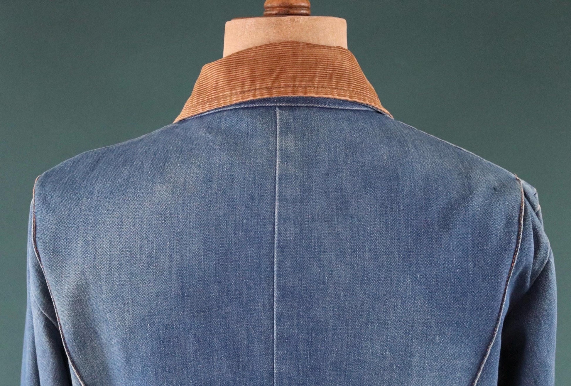 Vintage 1970s 70s 1980s 80s Key Imperial denim quilted lined trucker work jacket 46" chest corduroy collar workwear chore waist cinch