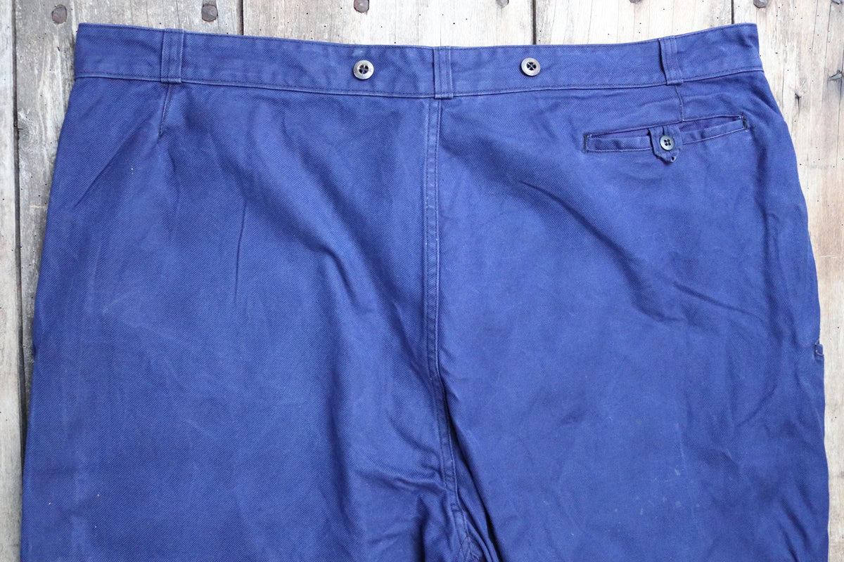Vintage 1960s French workwear trousers - 1970s blue cotton twill chore pants - 46” x 27”