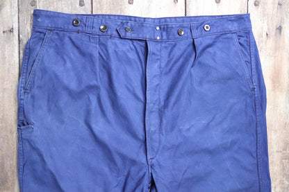 Vintage French workwear trousers pants 1960s 1970s indigo cotton twill work chore 46” x 27”