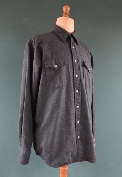 Vintage Pendleton blue teal green wool plain marl Western cowboy shirt 50" chest pearl snaps