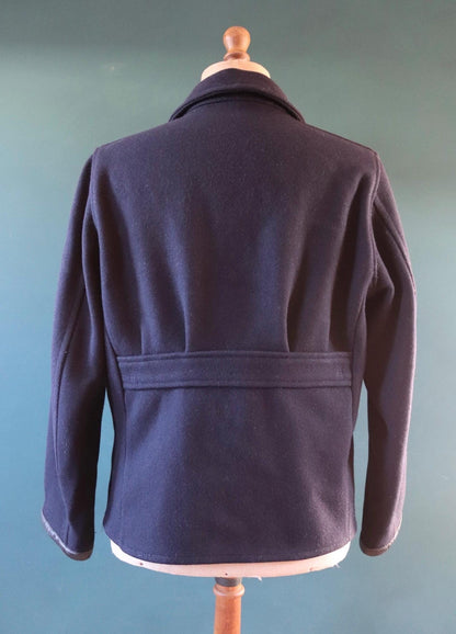 Vintage 1950s 50s Sears Hercules midnight navy blue wool half belt jacket Talon zipper 44” chest car coat