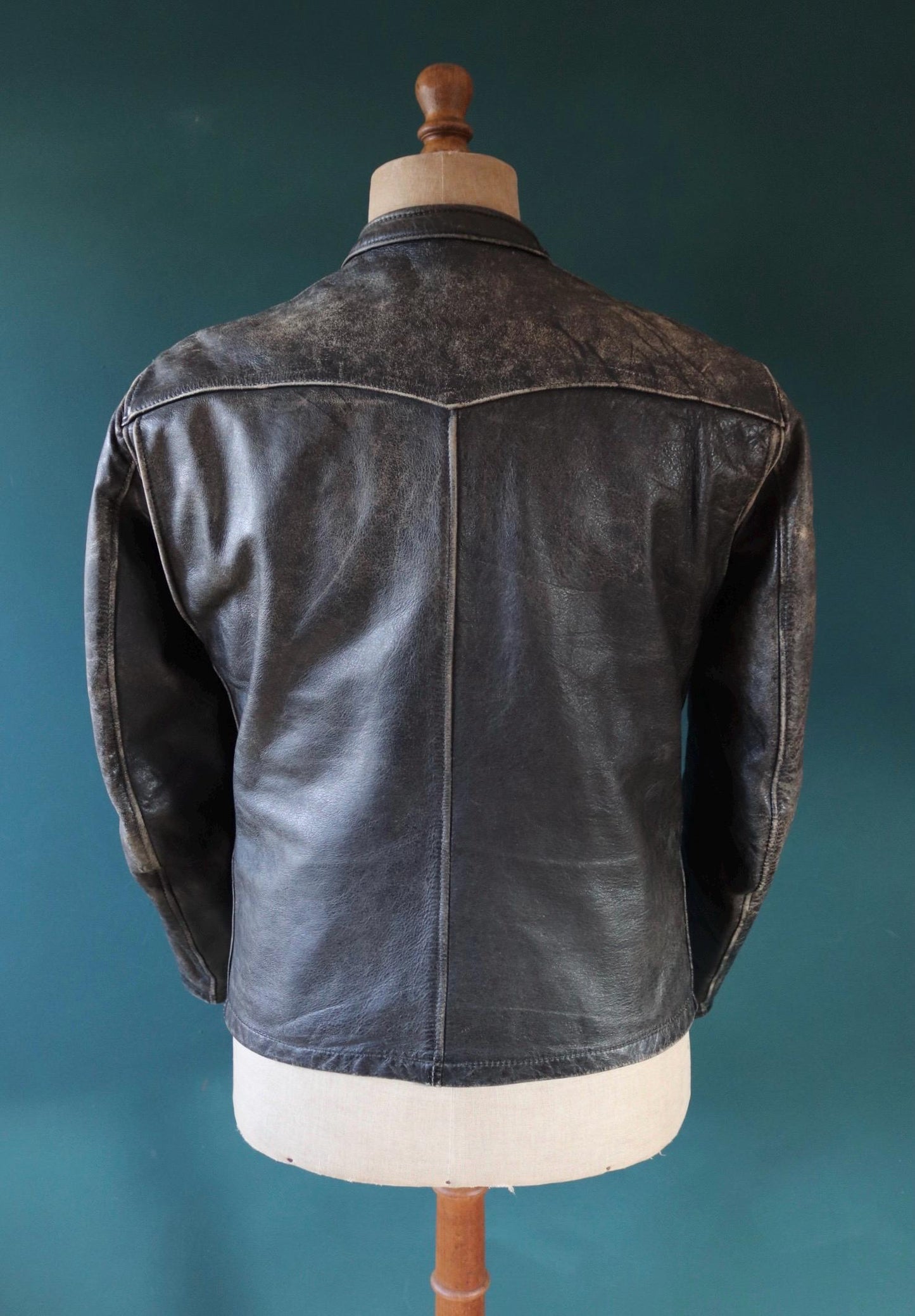 Vintage 1960s 60s leather jacket cafe racer Bates California black 40” chest motorcycle biker original hand painted lucky 13 ace Conmar