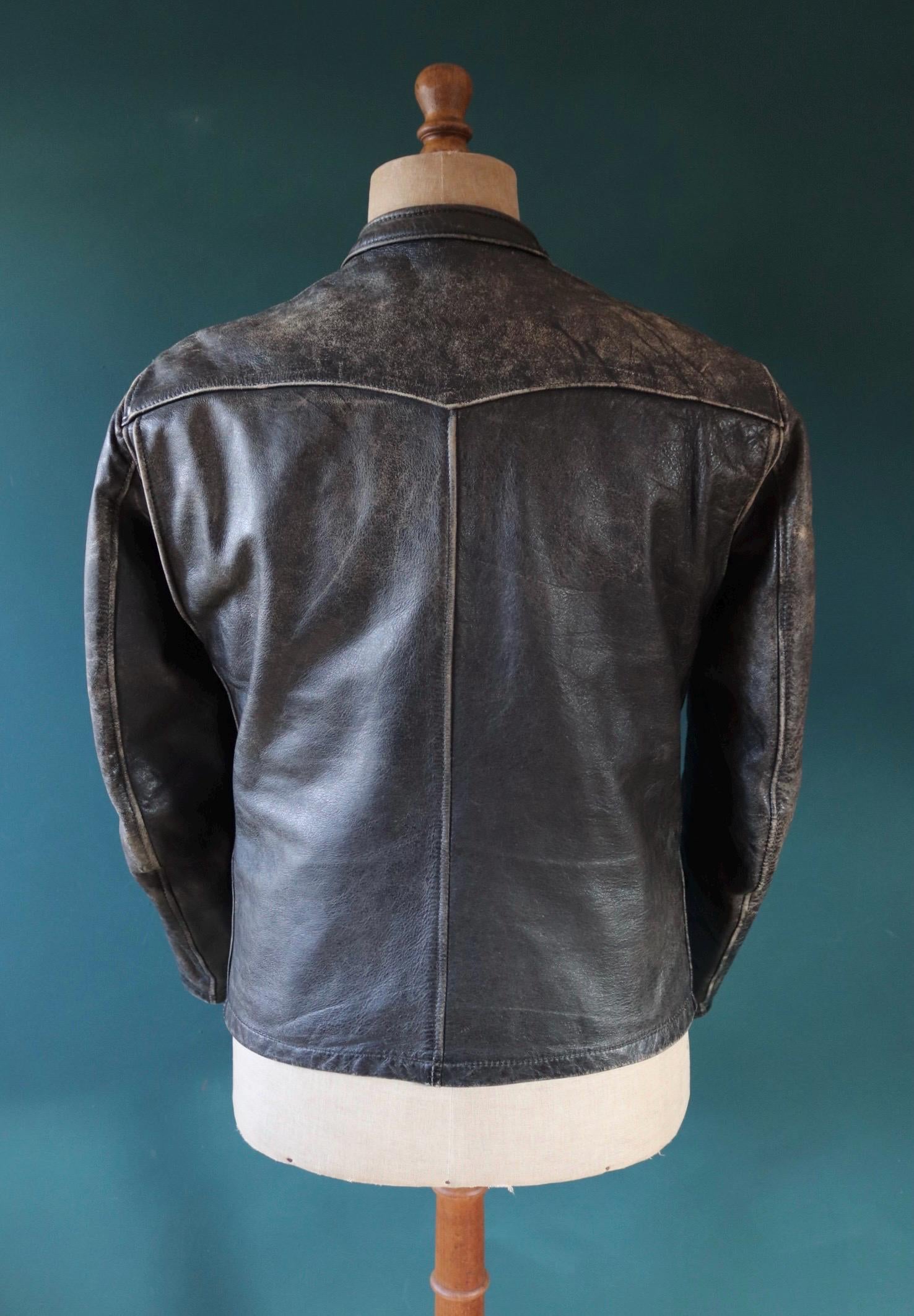 Vintage 1960s 60s leather jacket cafe racer Bates California black 40” chest motorcycle biker original hand painted lucky 13 ace Conmar