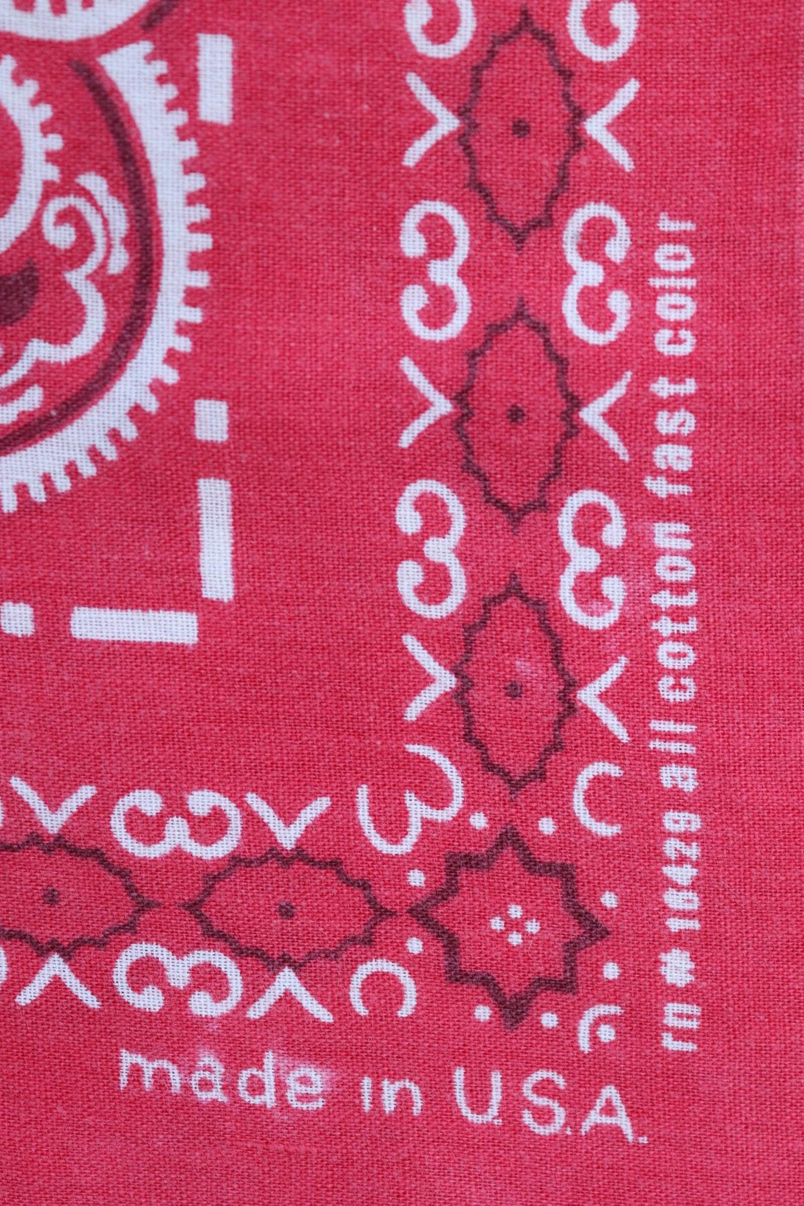 Vintage 1970s 70s turkey red printed bandana pocket square neckerchief cotton color colour fast workwear RN 16429