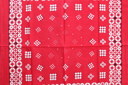Vintage 1960s 70s red cotton workwear bandana - printed pocket square - chore neckerchief - RN 14193