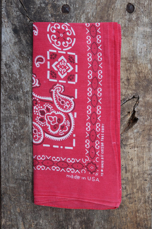 Vintage 1970s 70s turkey red printed bandana pocket square neckerchief cotton color colour fast workwear RN 16429