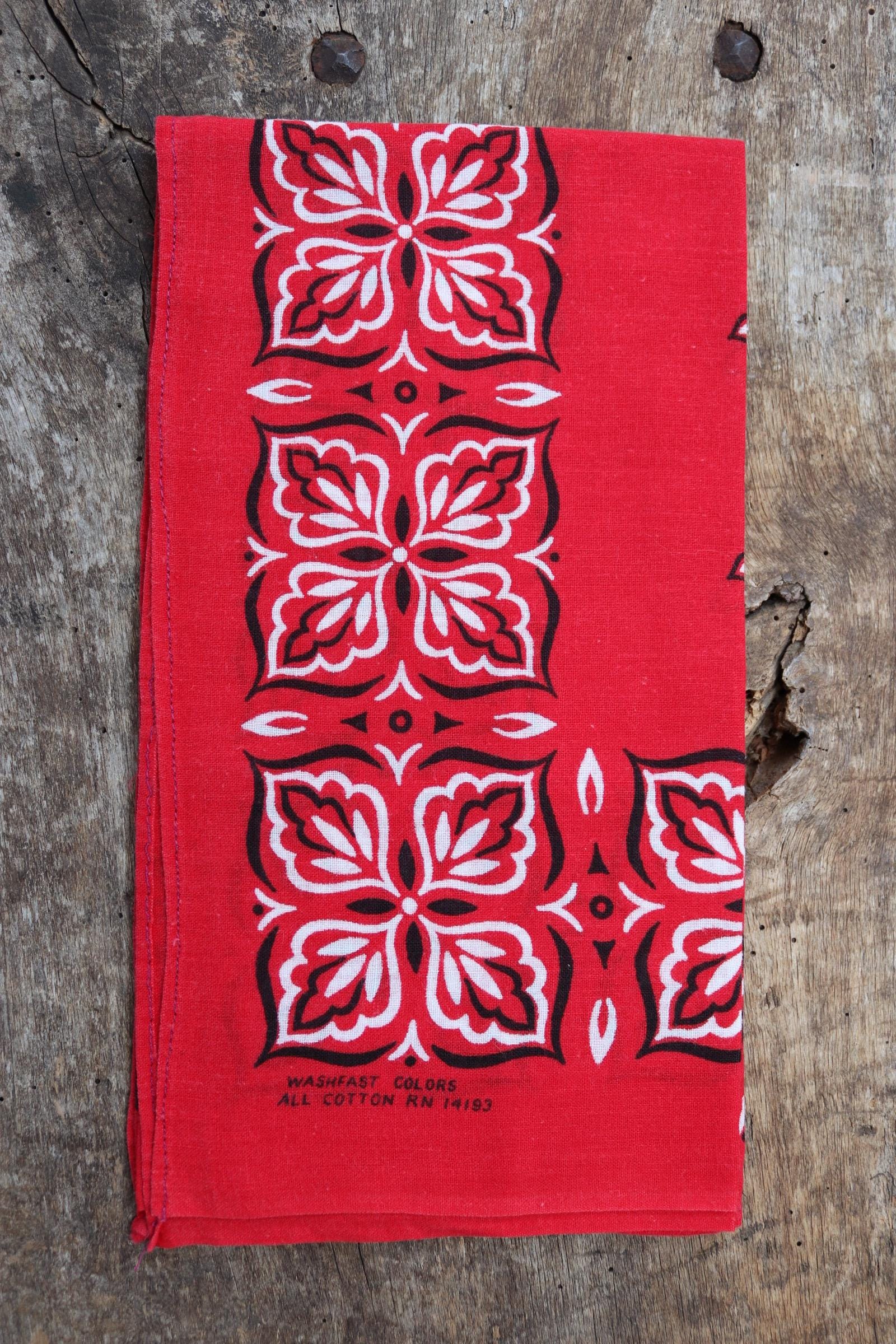 Vintage 1960s 60s turkey red printed bandana pocket square neckerchief cotton color colour fast workwear RN 14193