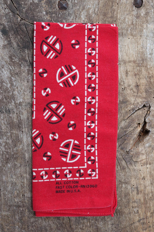 Vintage 1960s 60s turkey red printed bandana pocket square neckerchief cotton color colour fast workwear RN 13960