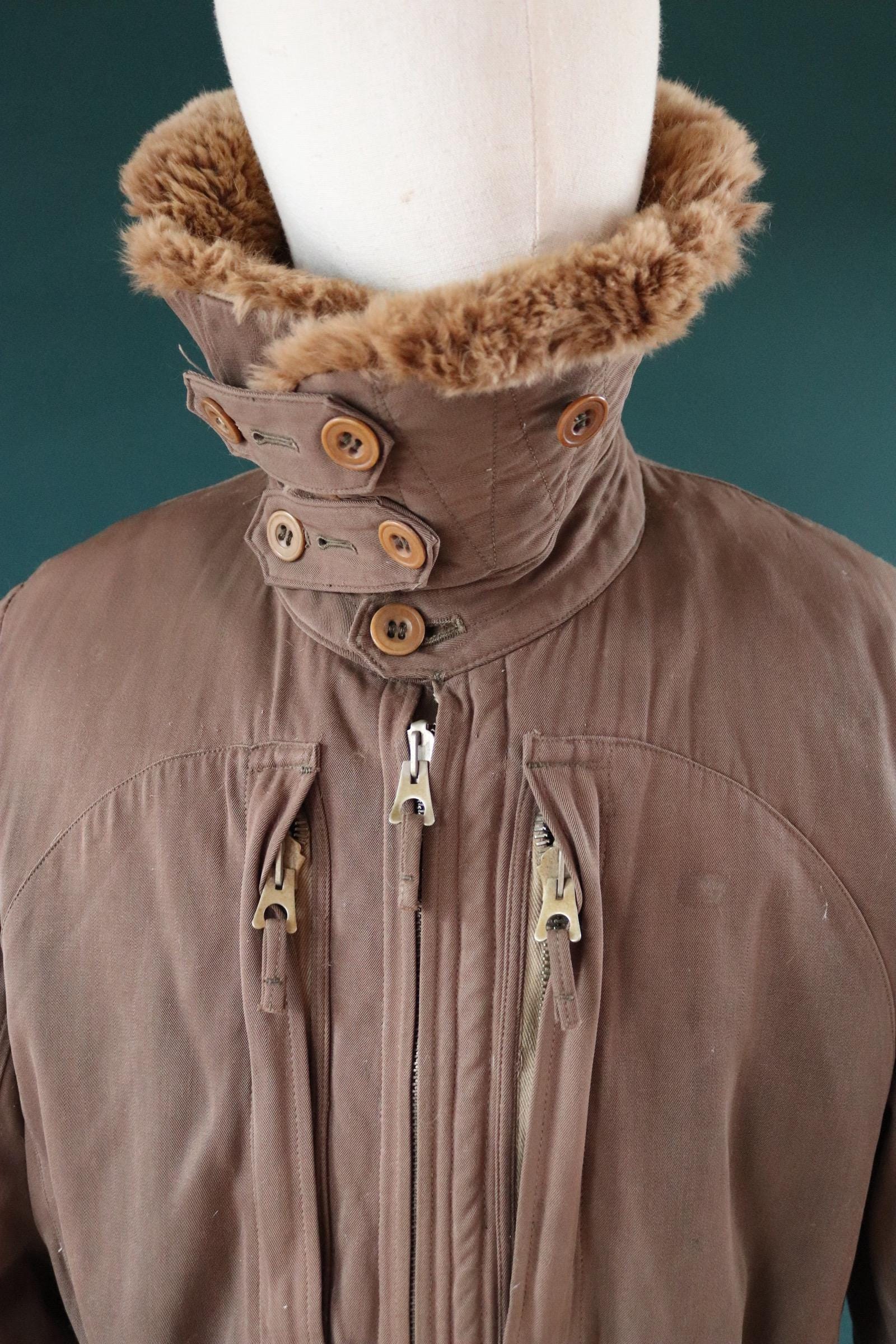 Vintage 1940s WW2 Japanese flight suit - antique aviator clothing - military pilot - fur lined