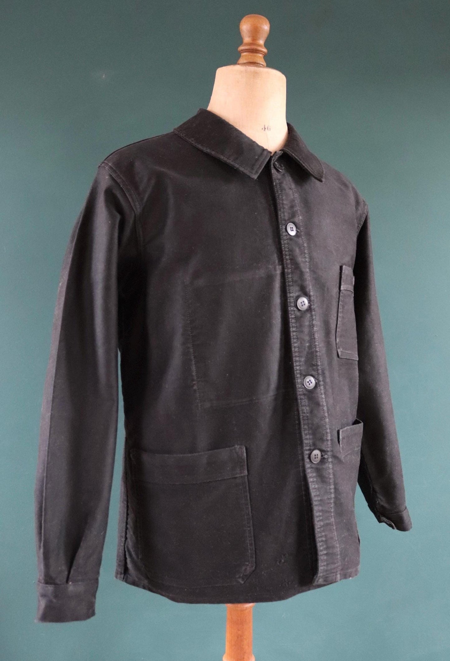 Vintage French black moleskin workwear jacket 1940s 1950s work chore 44” chest