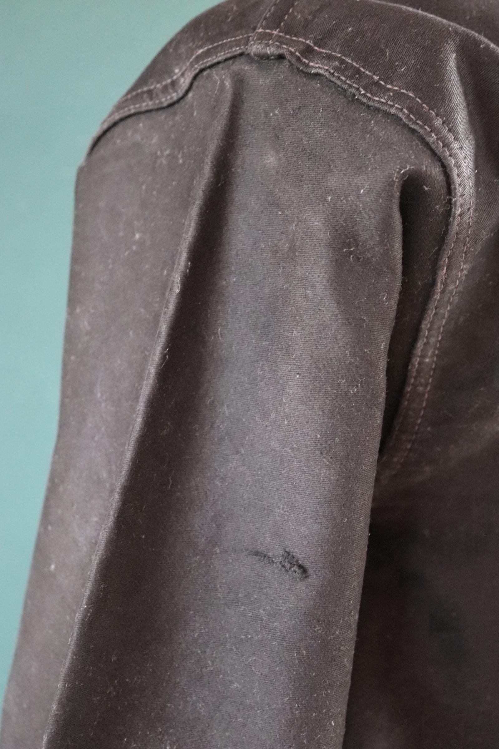 Vintage French black moleskin workwear jacket 1940s 1950s work chore 44” chest
