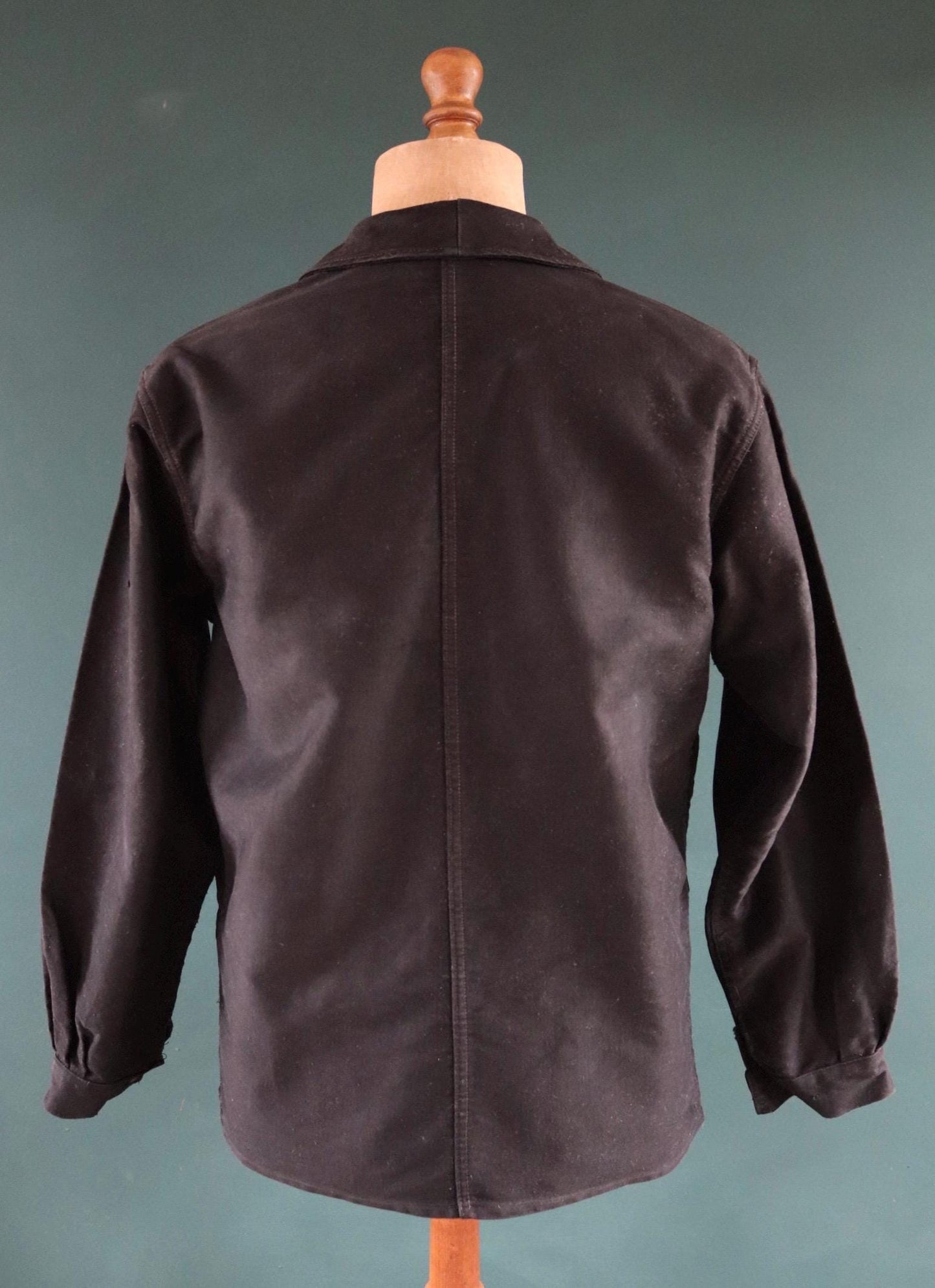 Vintage French black moleskin workwear jacket 1940s 1950s work chore 44” chest