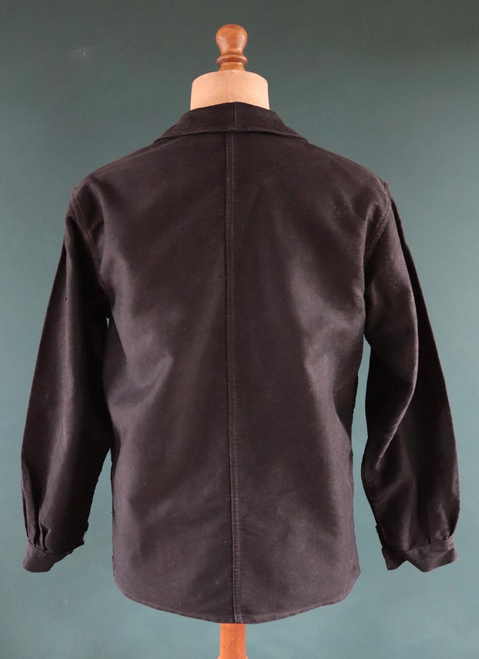 Vintage French black moleskin workwear jacket 1940s 1950s work chore 44” chest