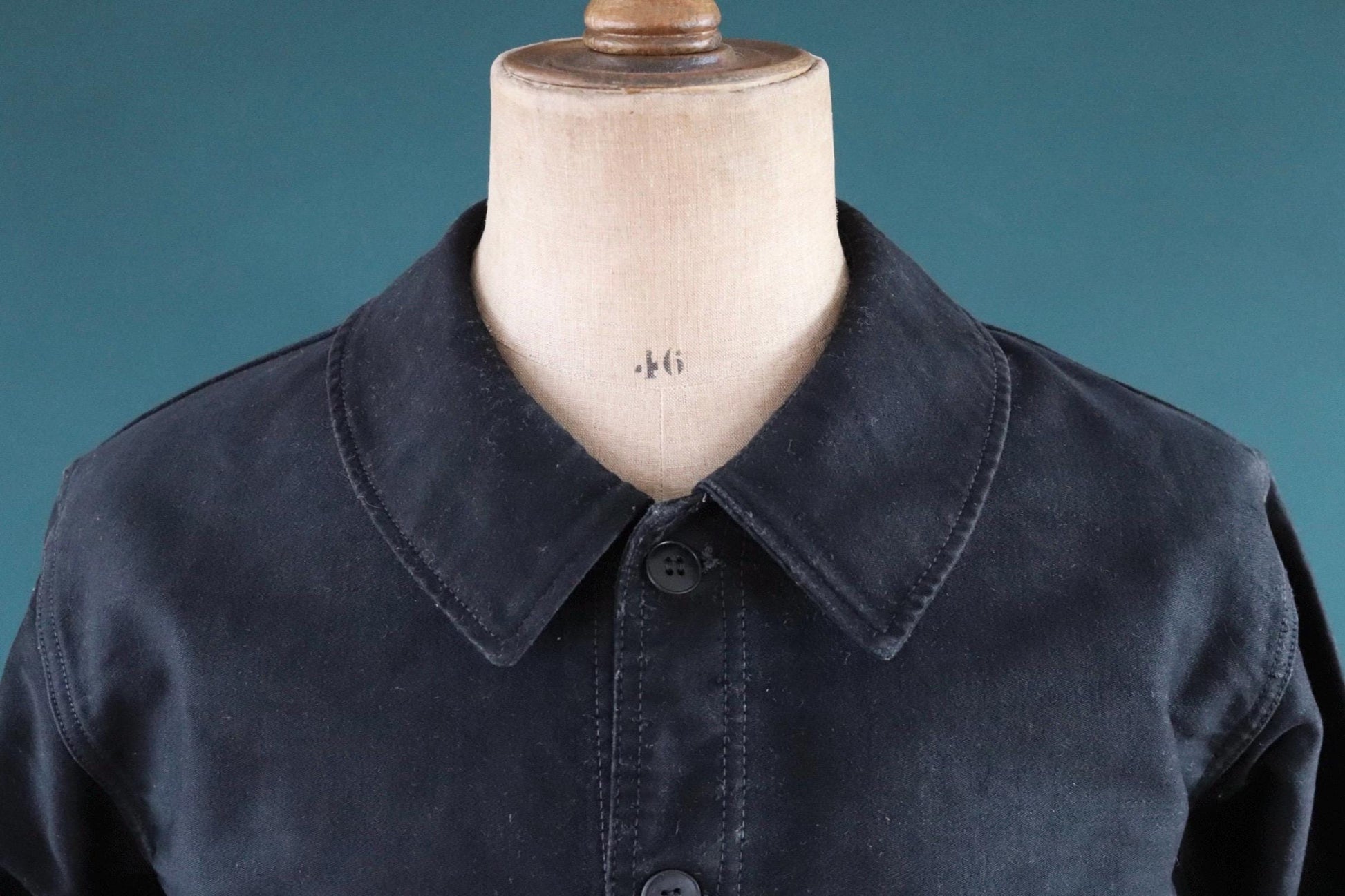 Vintage French black moleskin workwear jacket 1940s 1950s work chore 44” chest
