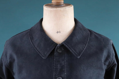 Vintage French black moleskin workwear jacket 1940s 1950s work chore 44” chest