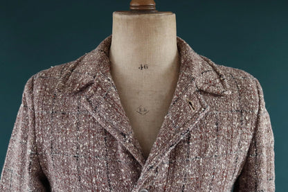 Vintage 1960s 70s jacket - flecked plaid - brown car coat - 39” chest