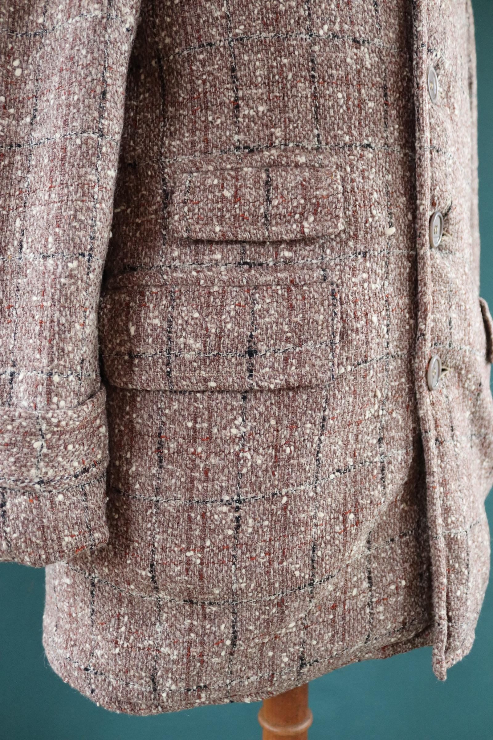 Vintage 1960s 70s jacket - flecked plaid - brown car coat - 39” chest