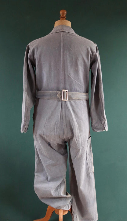 Vintage 1960s 60s Vole British blue cotton twill coveralls overalls work workwear chore boiler suit 41” 36” 27”