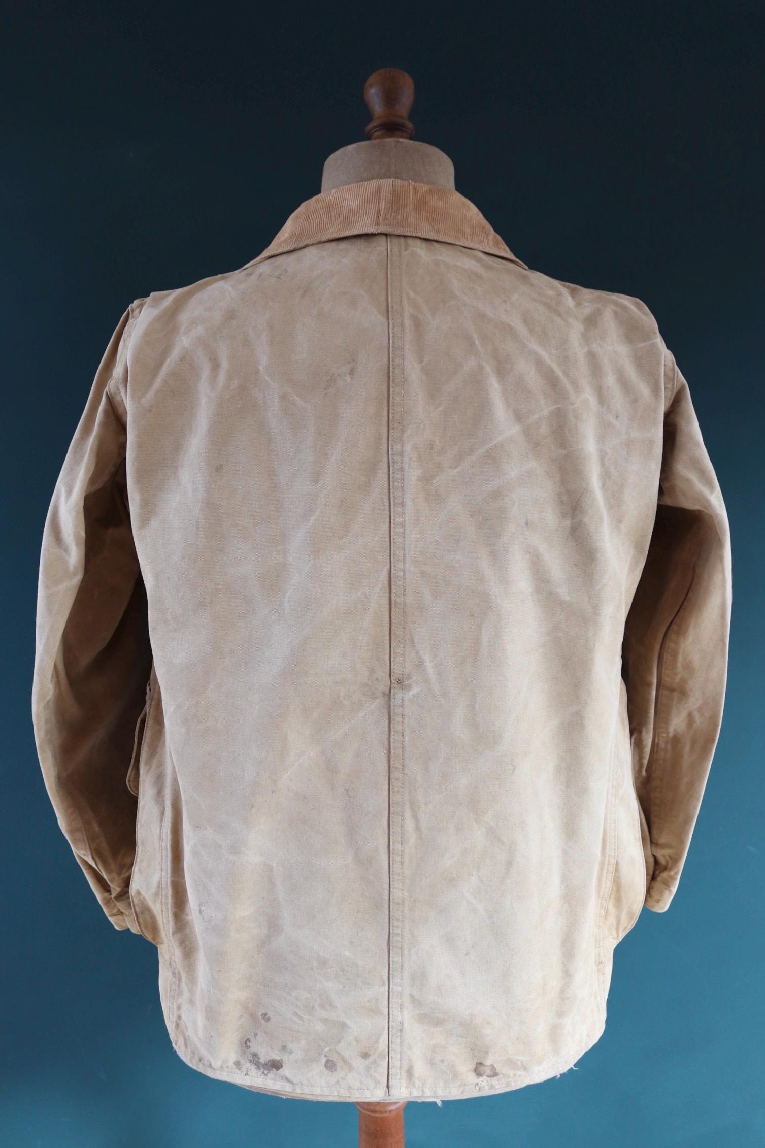 Vintage 1930s 30s 1940s 40s tin cloth duck cotton canvas hunting shooting jacket 43” chest Drybak American workwear work chore