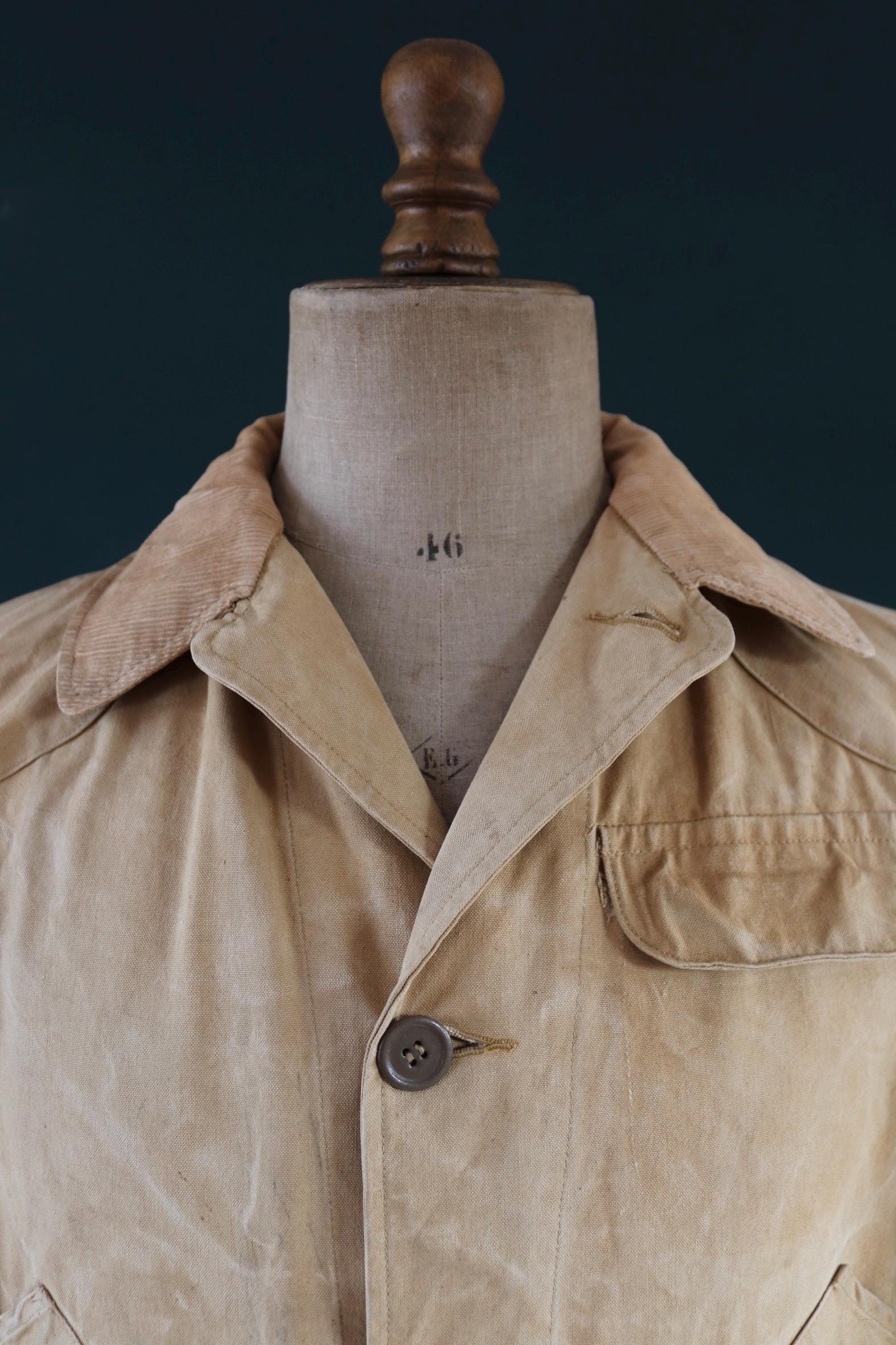 Vintage 1930s 30s 1940s 40s tin cloth duck cotton canvas hunting shooting jacket 43” chest Drybak American workwear work chore