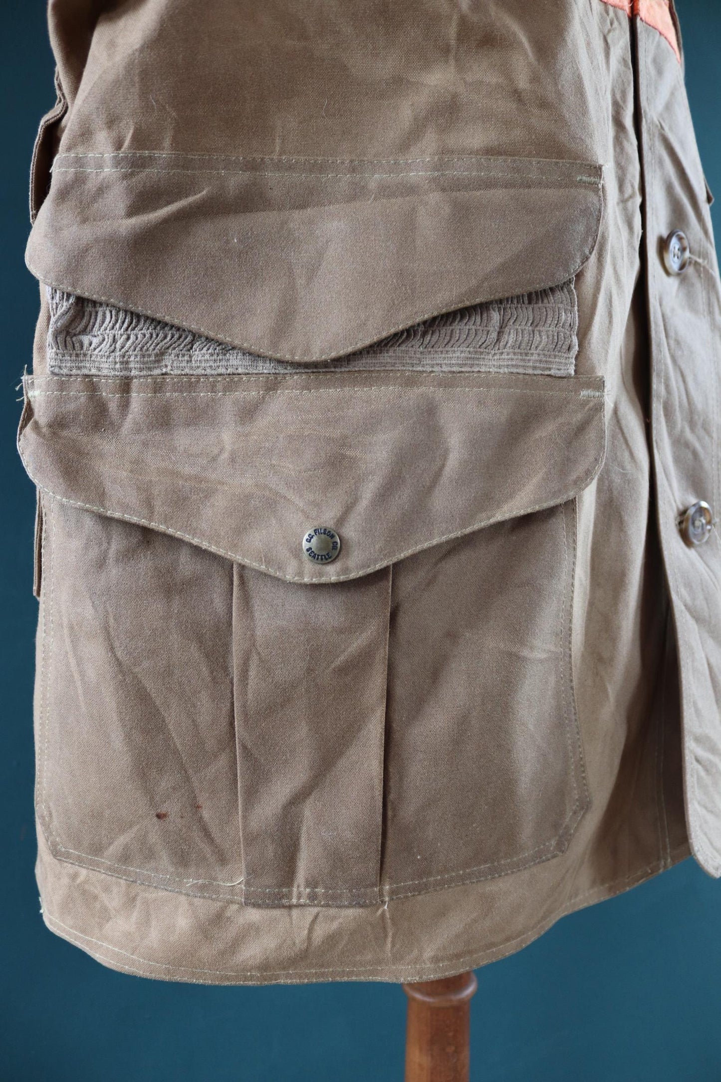 Vintage CC Filson tin cloth paraffin waxed cruiser jacket 53” chest workwear work chore waterproof hunting