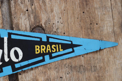 Vintage 1950s home decor Brazilian São Paulo satin mid century tourist souvenir pennant screen printed print
