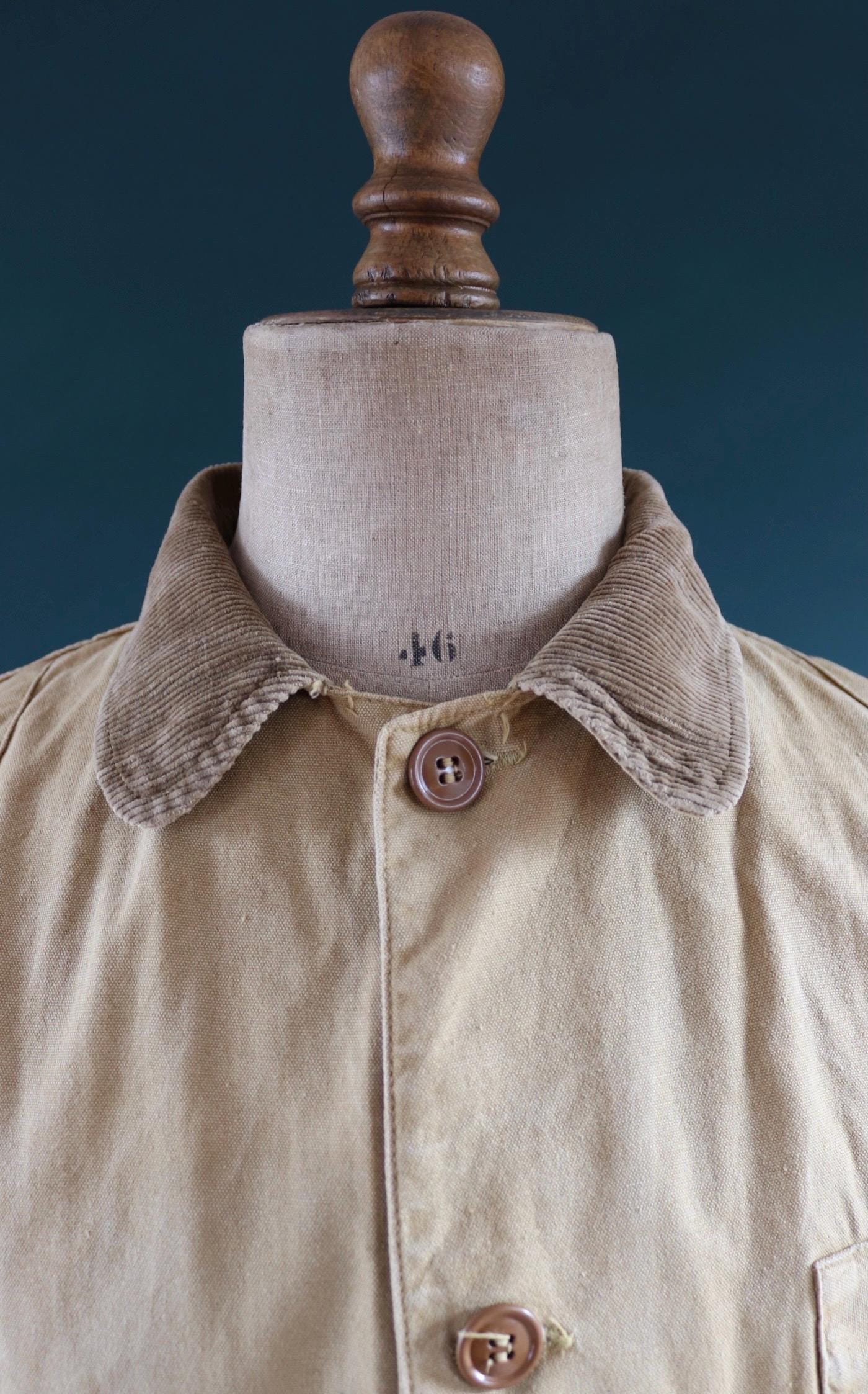 Vintage 1950s 1960s hunting jacket American Field Hettrick tan brown duck cotton canvas shooting American 49” chest workwear chore