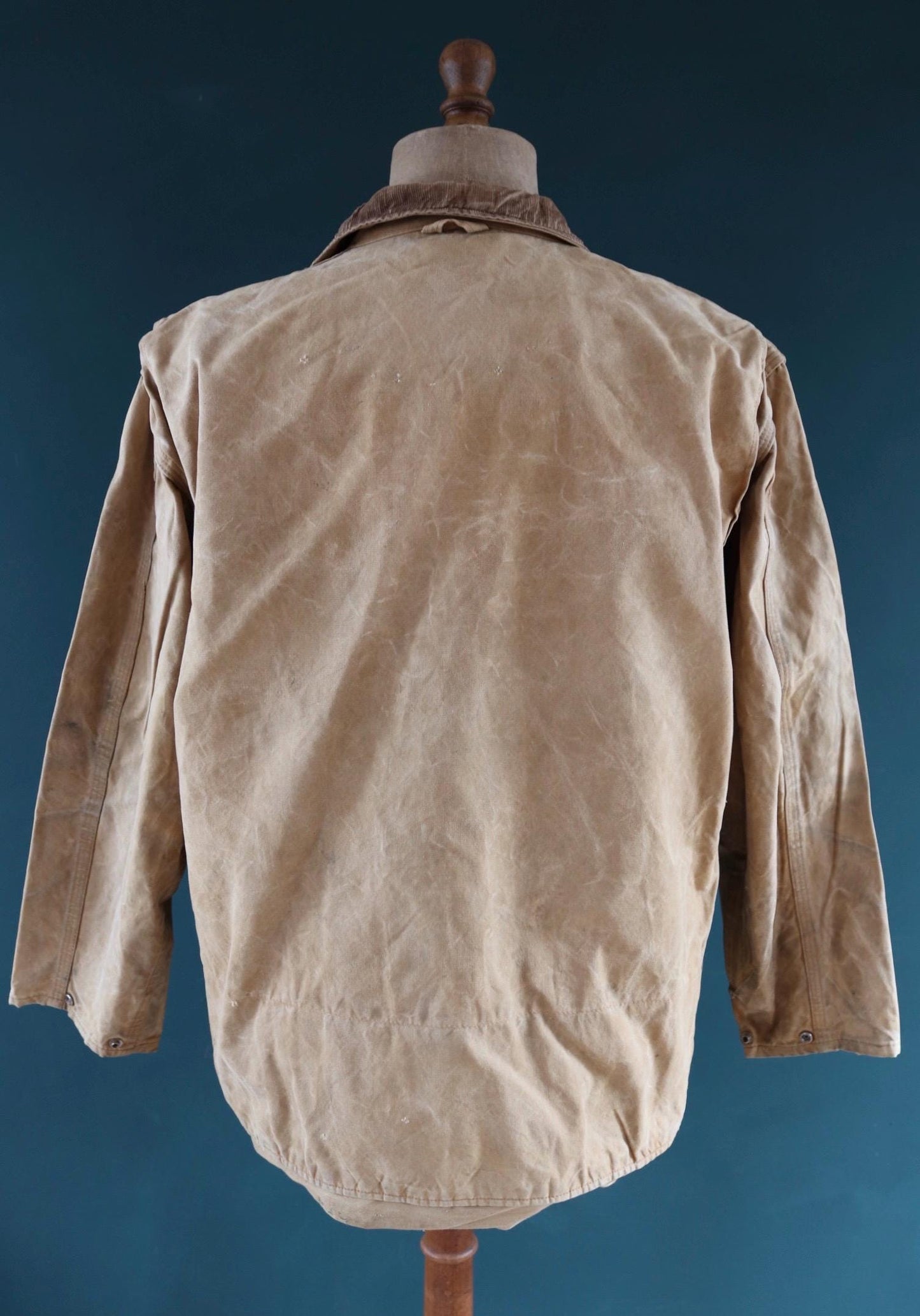 Vintage 1980s hunting jacket Hawthorne tan brown duck cotton canvas shooting American 48” chest workwear chore