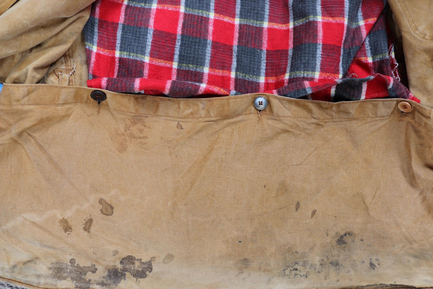 Vintage 1980s hunting jacket - tan brown duck cotton canvas - American workwear - 48” chest