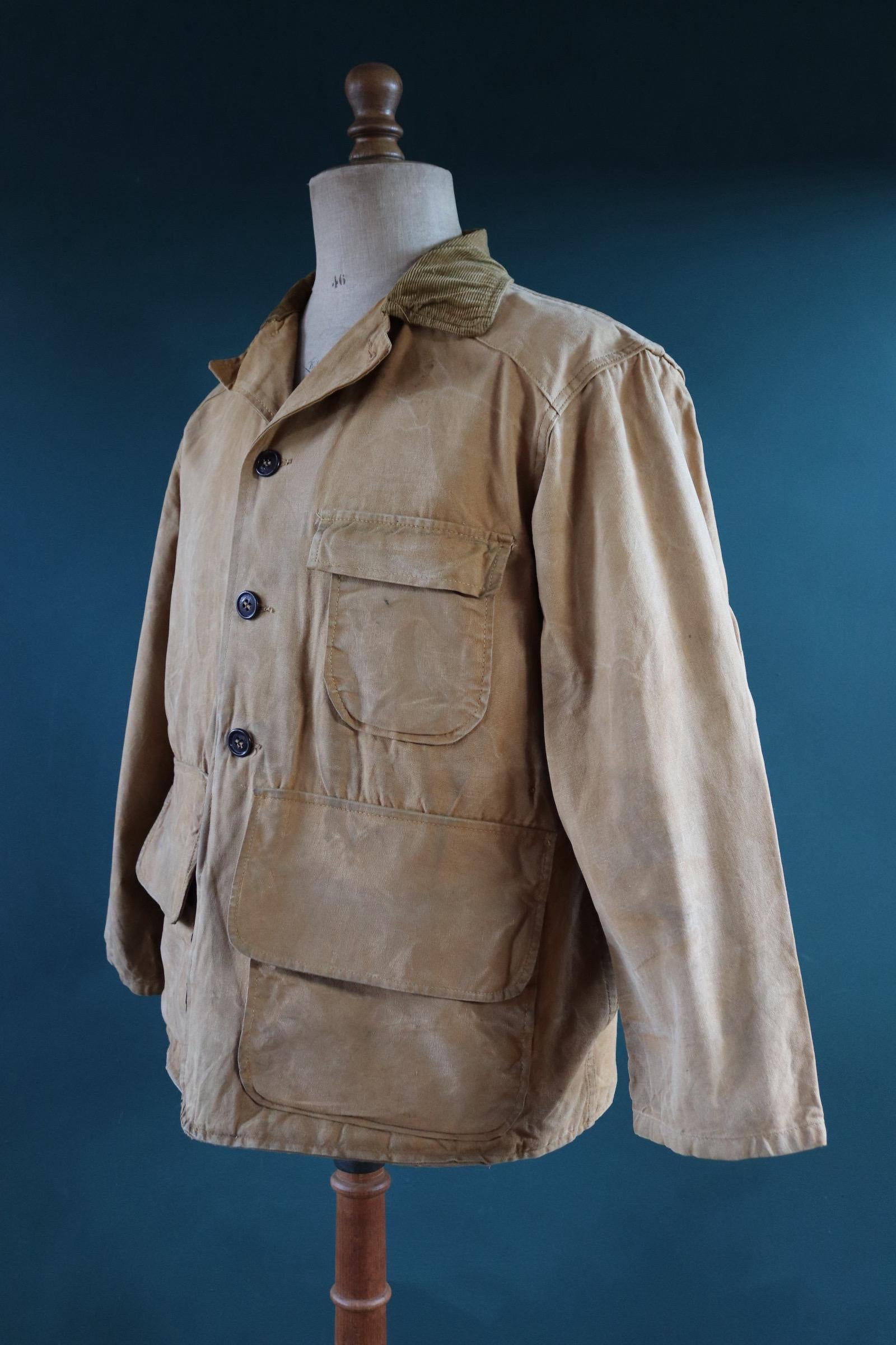 Vintage 1960s 60s Brush Master tan brown duck cotton canvas jacket hunting shooting American 47” chest workwear work chore